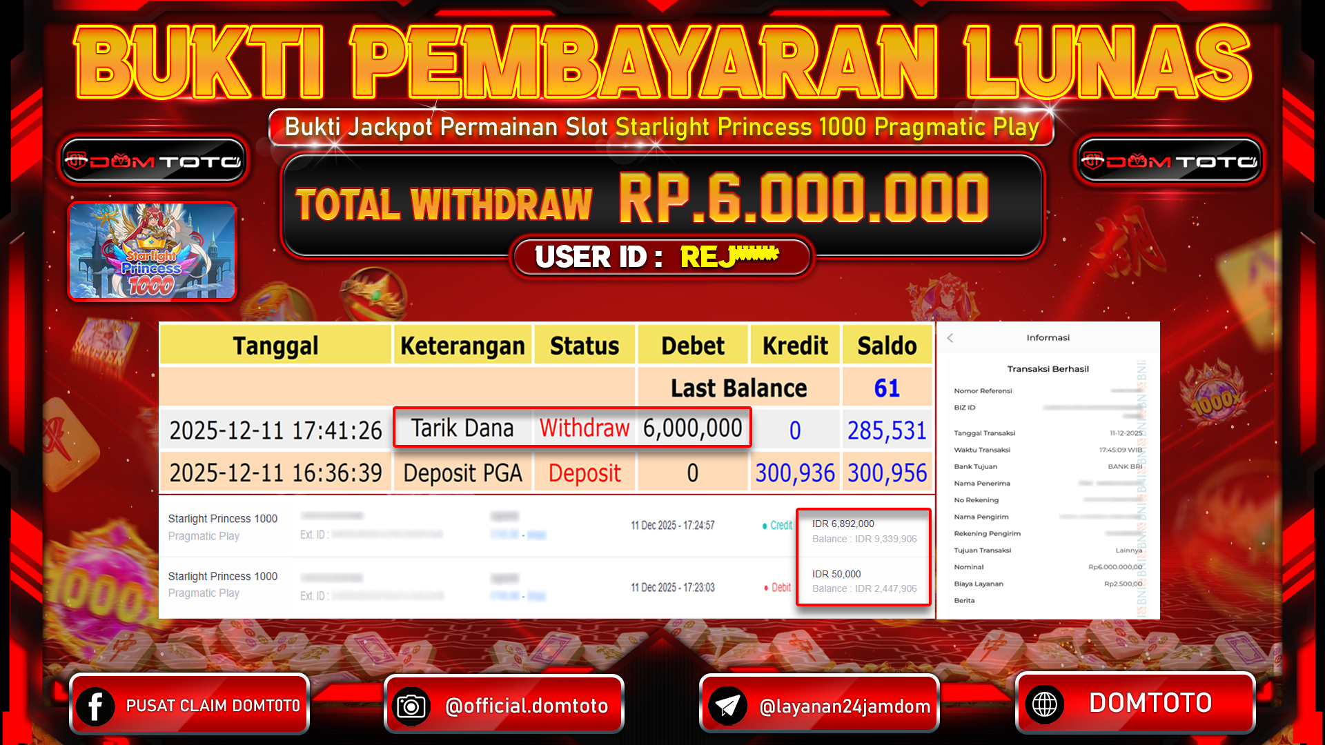JACKPOT Starlight Princess 1000 Pragmatic Play 11 DECEMBER 2025